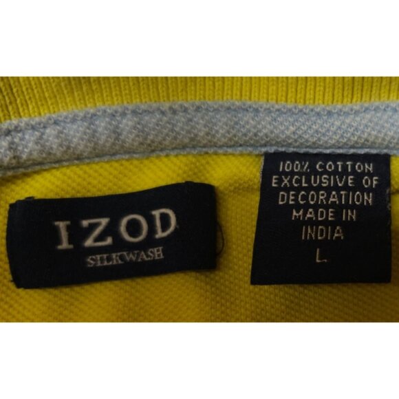 Izod Silk Wash Mens Large Yellow Short Sleeve Logo Golf Rugby Preppy Polo Shirt - Picture 11 of 11